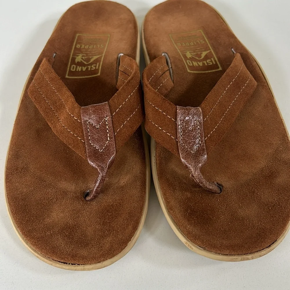Island Slipper Ultimate Suede Flip Flop Sandals Brown Cognac Color Mens Size 8